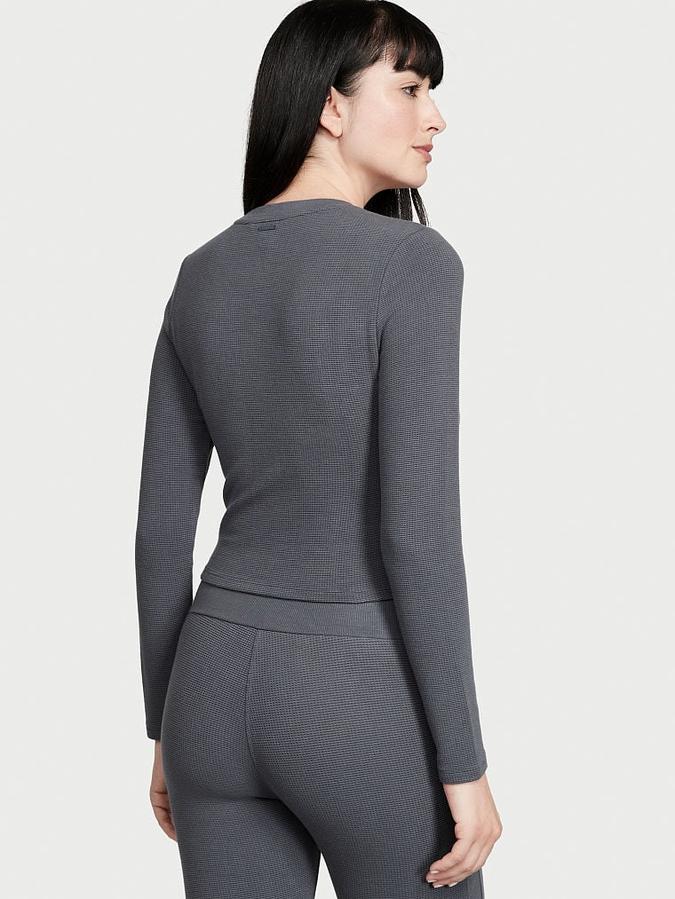 Double Waffle Knit Twist-Front Long-Sleeve Top image number 1