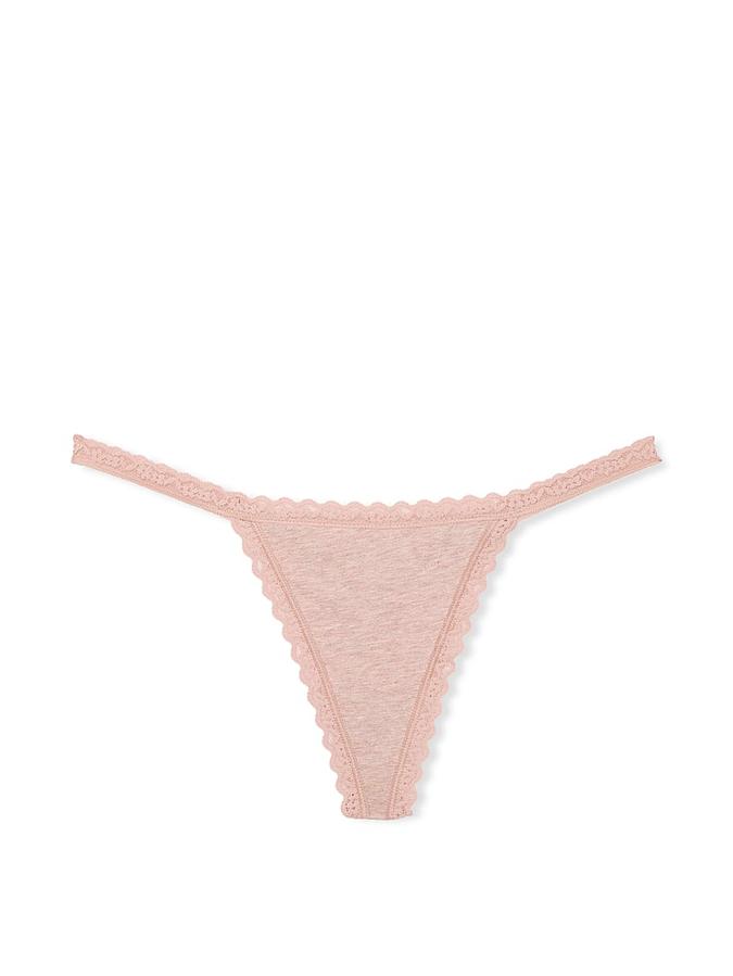 Lace-Waist Heather Rib V-String Panty image number 1