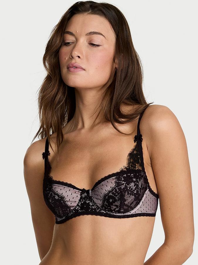 Wicked Unlined Heritage Dot Mesh Lace-Trim Balconette Bra