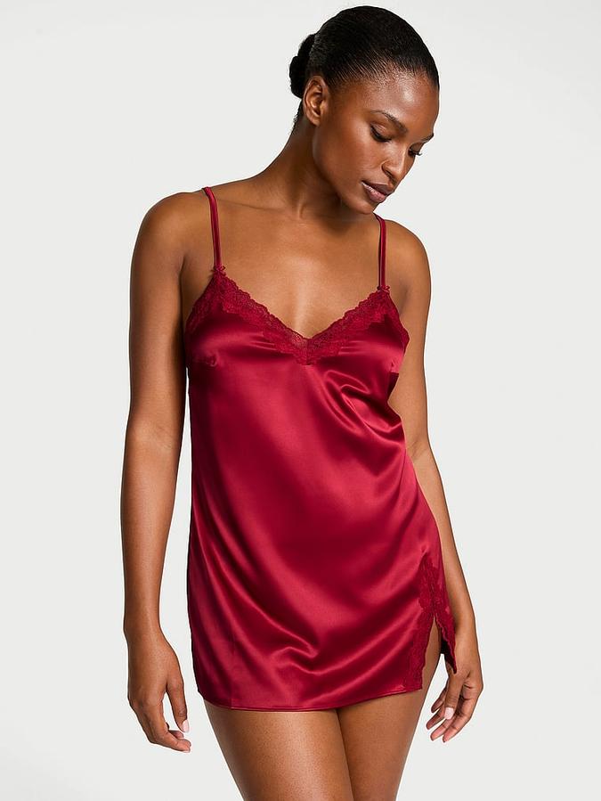 Satin Lace-Trim Mini Slip
