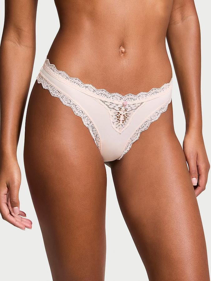 Lace-Trim Thong Panty image number 0
