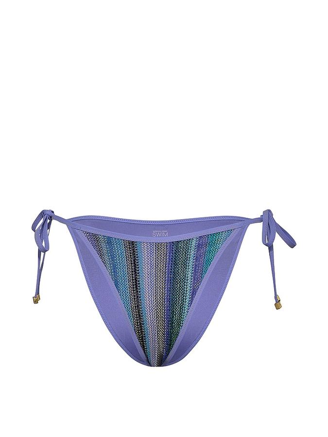 Shimmer Stripe Knit Side-Tie Cheeky Bikini Bottom image number 2