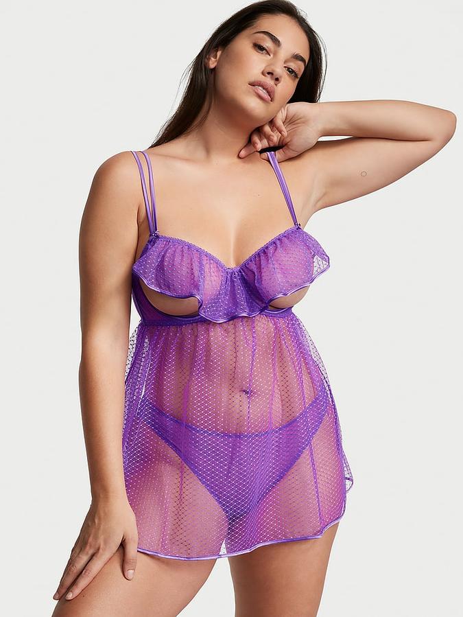 Peekaboo Mesh Open-Cup Babydoll Set image number 0