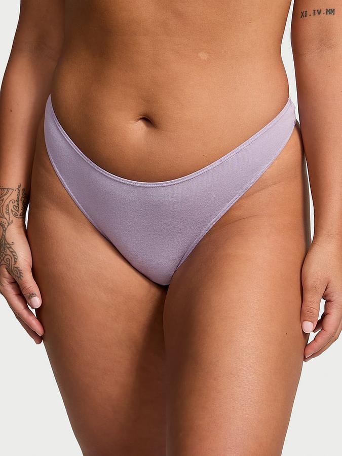 Body by Victoria Stretch Cotton High-Leg Scoop Thong Panty image number 0
