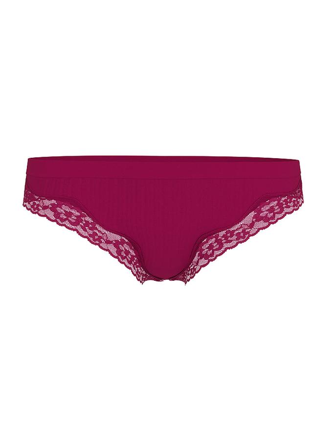 Seamless Rib Lace-Trim Thong Panty image number 2