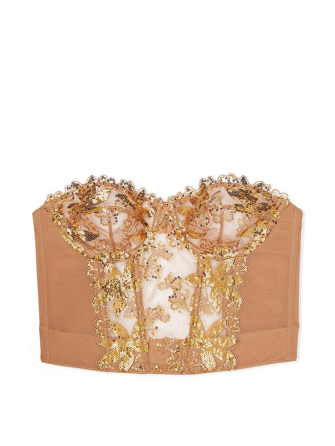 Gold Sequined Ziggy Floral Embroidery Unlined Corset Top image number 2