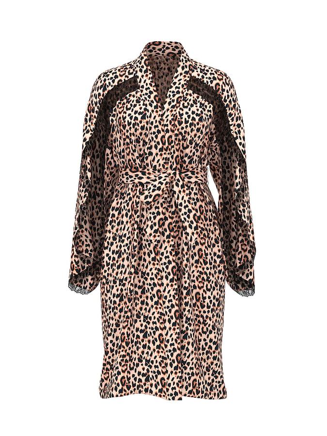 Satin Rose Lace-Trim Midi Robe image number 2