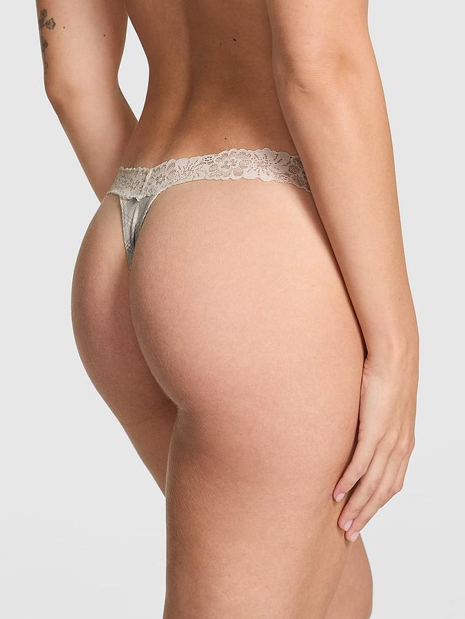 Cotton Lace-Trim Thong Panty
