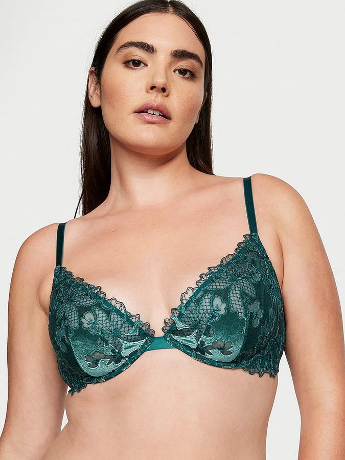 Velvet Ziggy Floral Embroidery Low-Cut Demi Bra image number 0