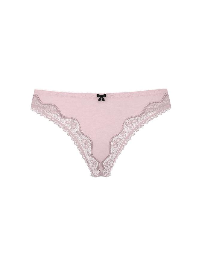 Cotton Bow Lace-Trim Thong Panty image number 2