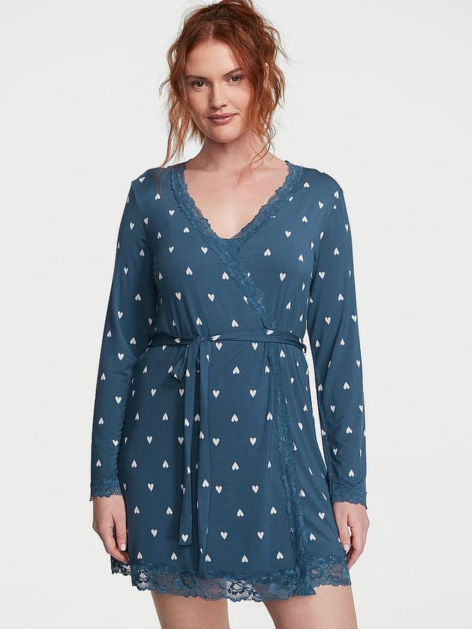 Modal Soft Lace-Trim Wrap Robe image number 0