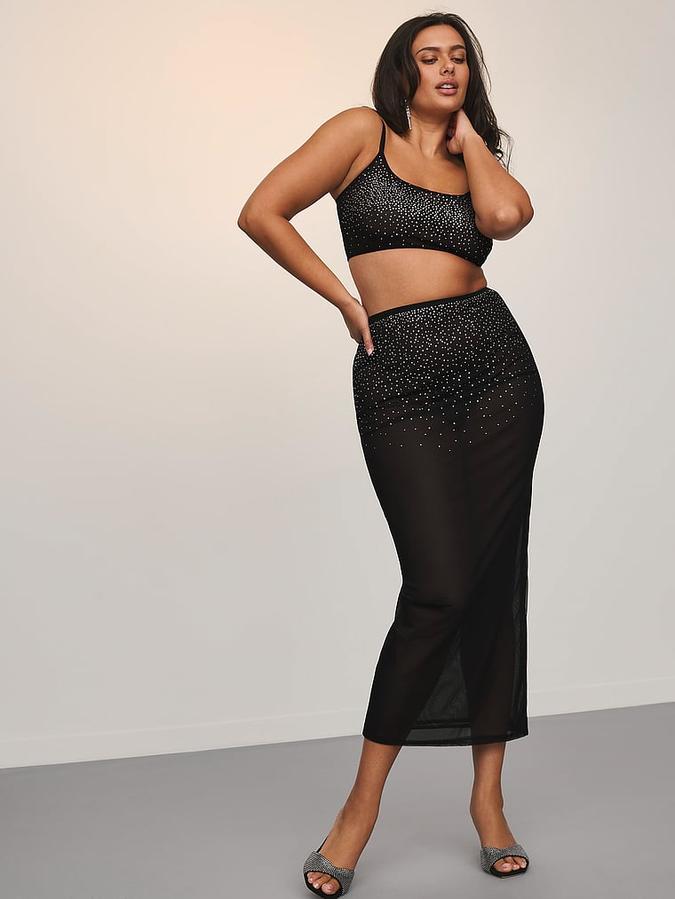 Sparkle Crystal Sheer Bralette & Maxi Skirt Set image number 2