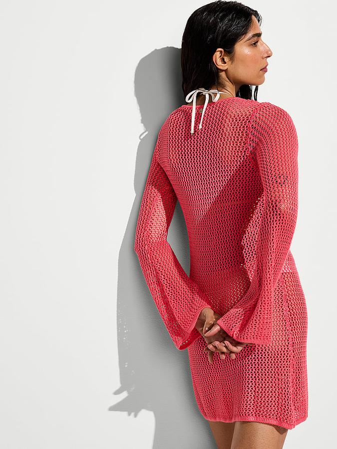 Beachwear Crochet Long-Sleeve Mini Dress