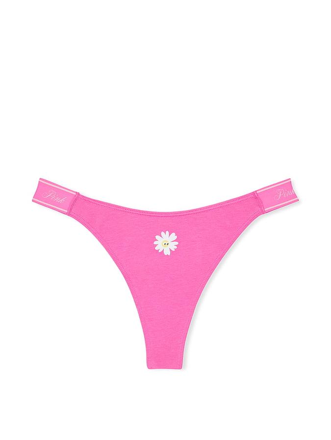 Logo Cotton Shine High-Leg Thong Panty