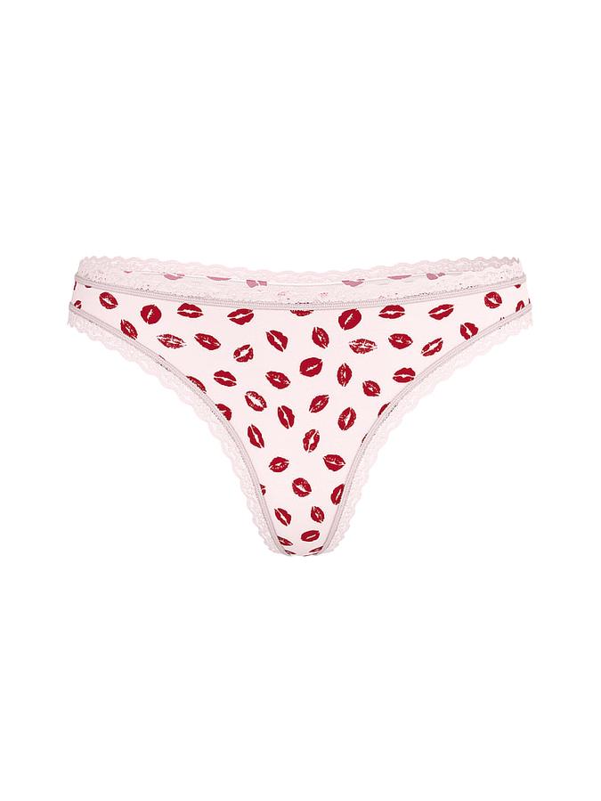 Cotton Lace-Waist Thong image number 0