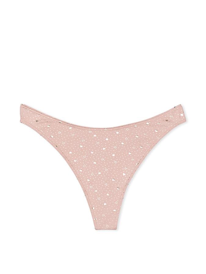 Stretch Cotton Lace-Trim High-Leg Scoop Thong Panty