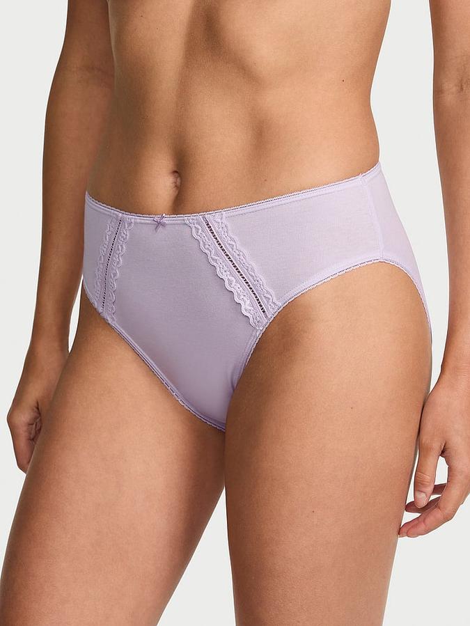 Cotton Lace-Trim High-Leg Brief Panty