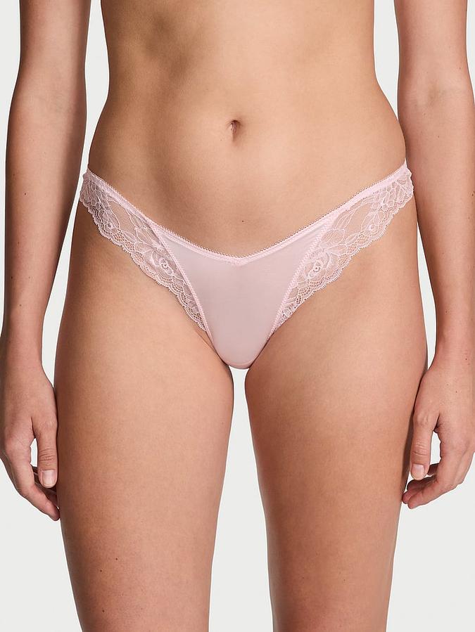 Rose Lace-Trim High-Leg Thong Panty