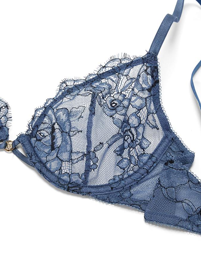 Denim Rose Lace Unlined Demi Bra image number 2
