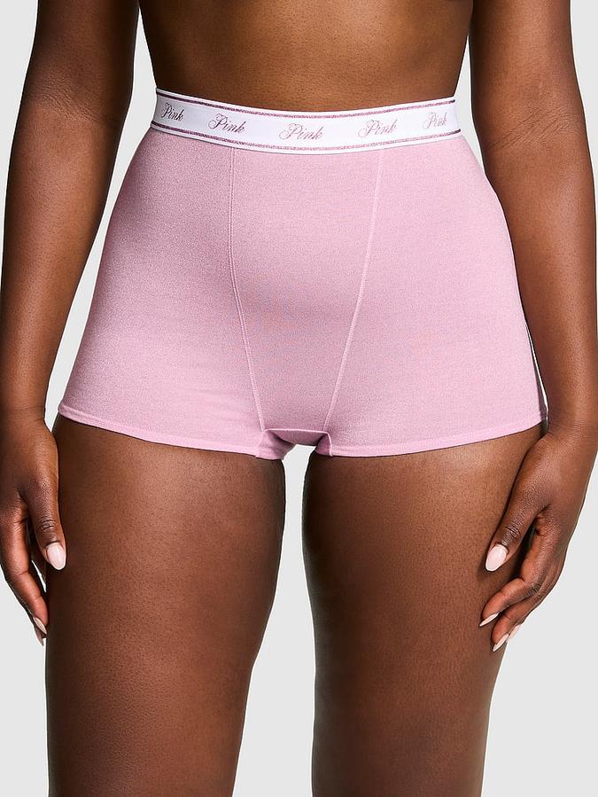 Logo Cotton Shimmer High-Waist Boyshort Panty