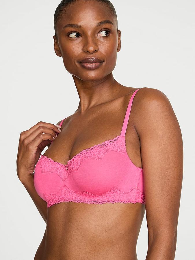 Cotton Lace-Trim Lightly Lined Balconette Bra