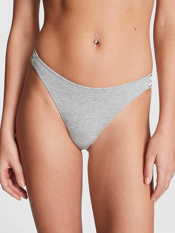 Logo Cotton High-Leg Thong Panty