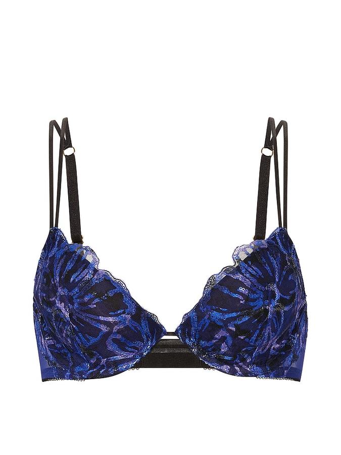 Party Floral Sequin Embroidery Lightly Lined Plunge Demi Bra image number 2