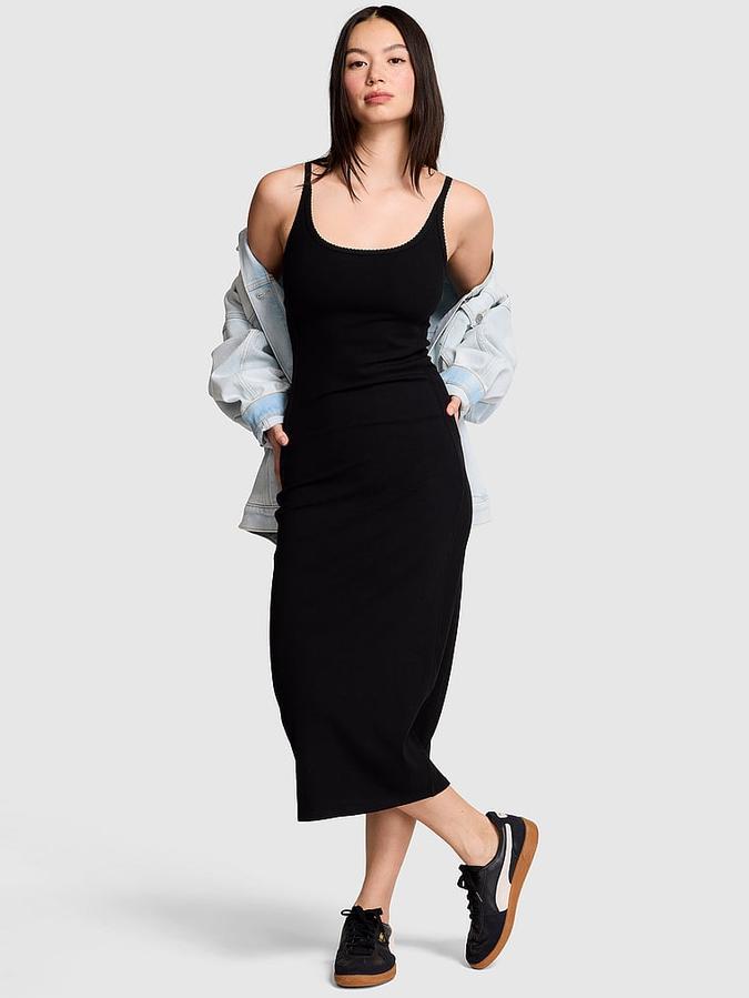 All-Day Soft Rib High-Neck Midi Dress