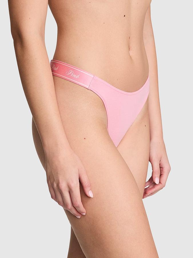 Logo Cotton Shine High-Leg Thong Panty image number 0