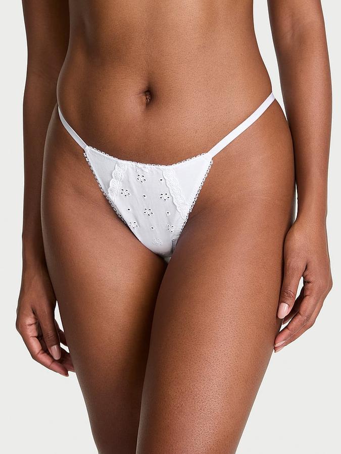 Stretch Cotton Eyelet V-String Panty image number 0