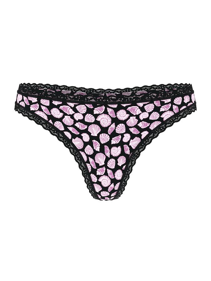 Stretch Cotton Lace-Waist Thong Panty image number 1