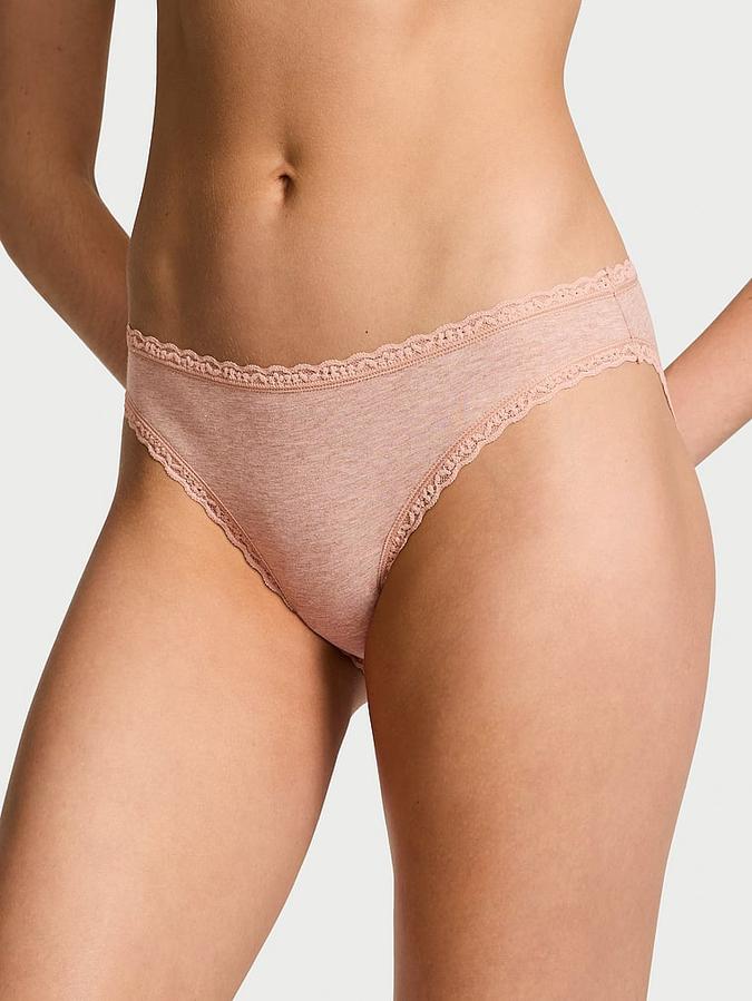 Lace-Waist Heather Rib Bikini Panty image number 0