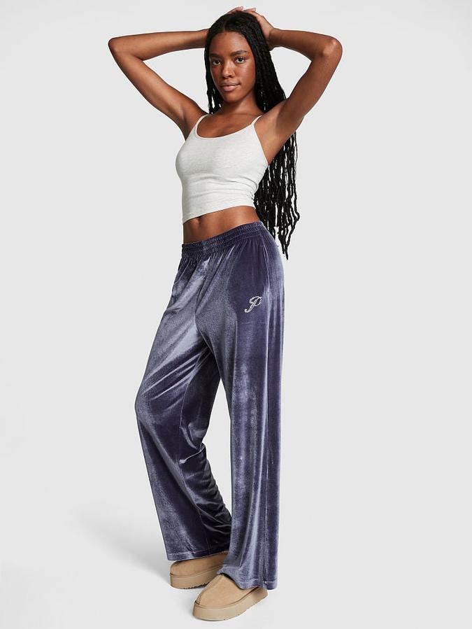 Velour Shine Logo Wide-Leg Pants image number 0