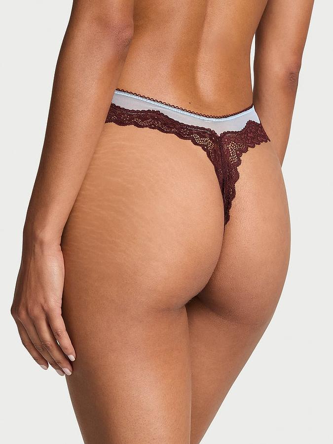 Tease Mesh Lace-Trim High-Leg Thong Panty image number 1