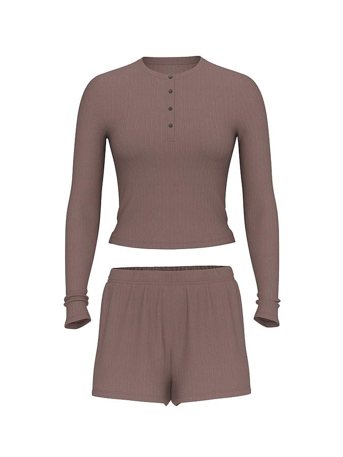 Modal Wide-Rib Long-Sleeve Short Lounge Set image number 2