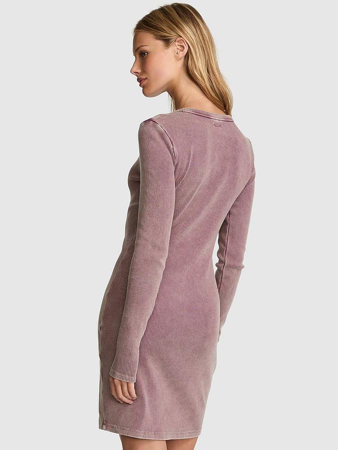 Vintage Ribbed Henley Long-Sleeve Dress image number 1
