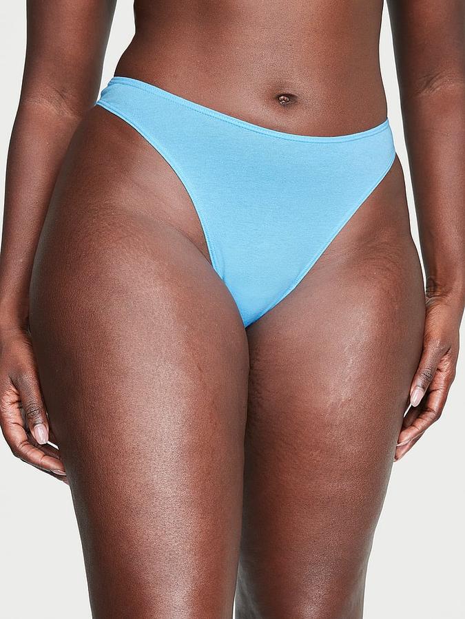 Stretch Cotton High-Leg Scoop Thong Panty image number 0