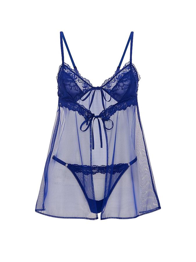 Sheer Rose Lace Triangle Babydoll Set image number 2