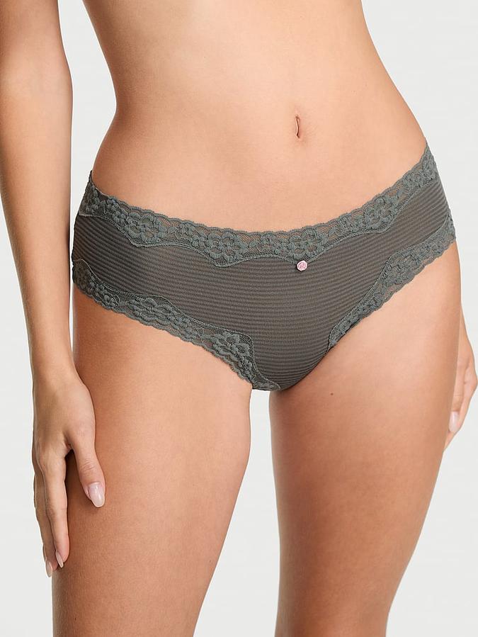 Cotton Shadow Stripe Lace-Waist Cheeky Panty image number 0
