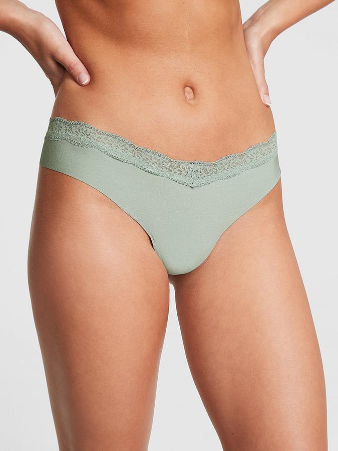 No-Show Lace-Trim Thong Panty