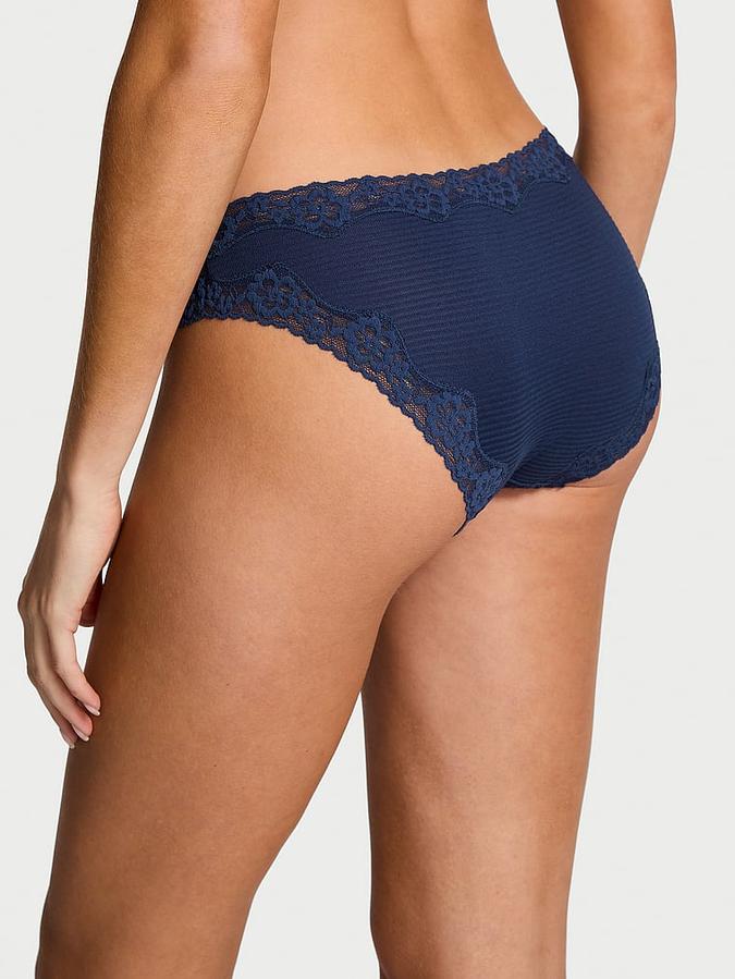 Cotton Shadow Stripe Lace-Waist Bikini Panty