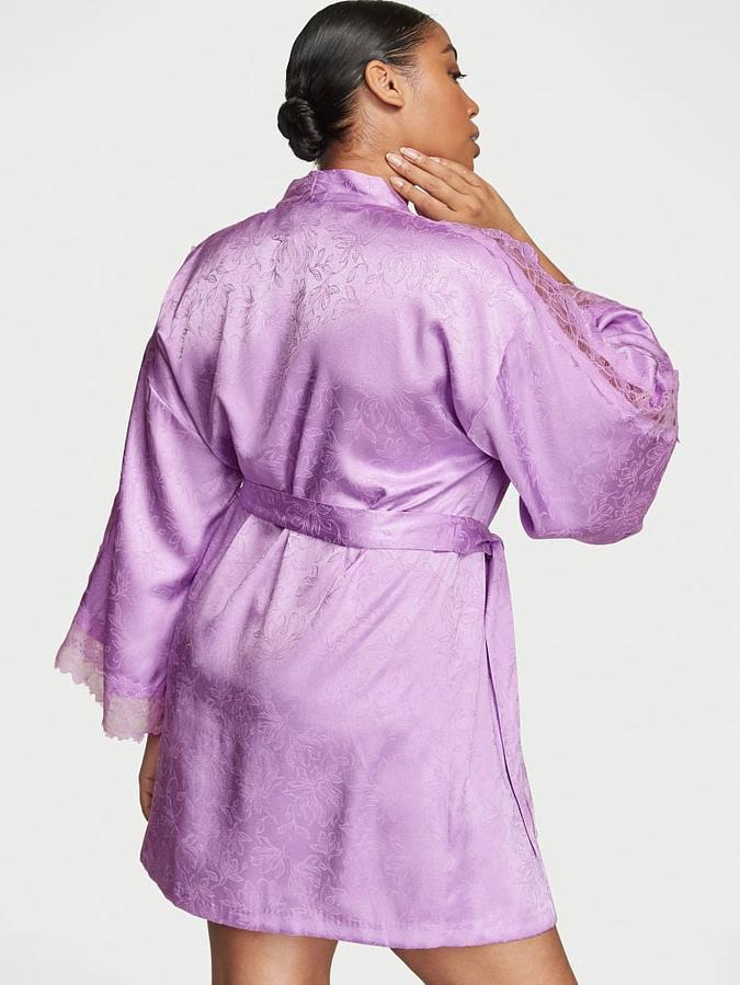 Luxe Satin Jacquard Lace Inset Robe image number 1