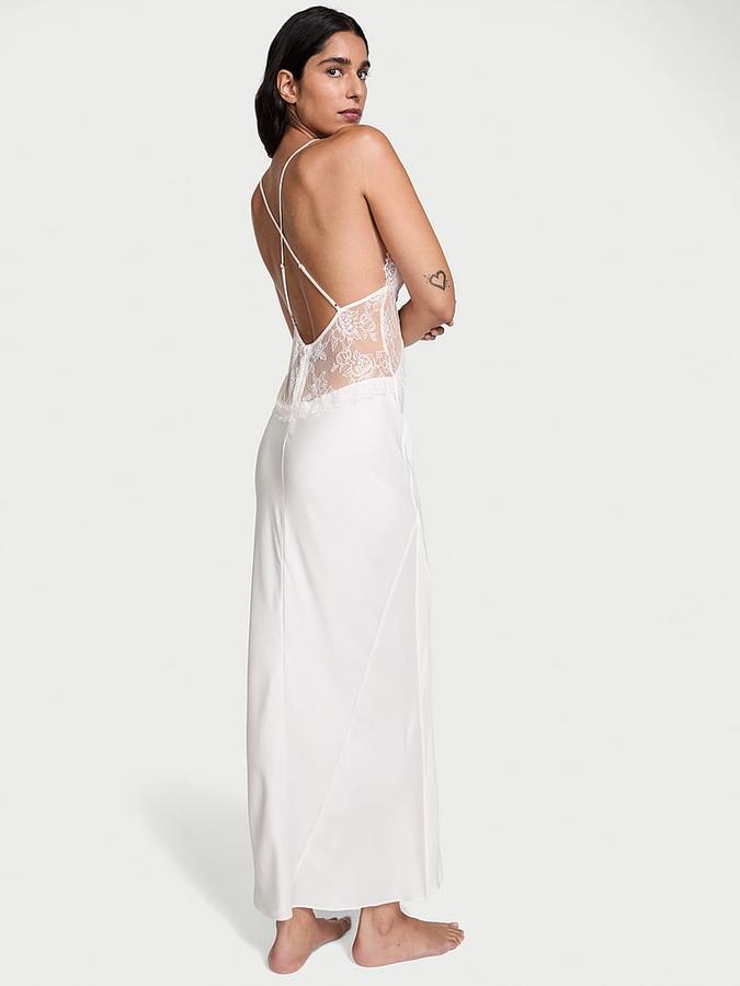 Satin Rose Lace Long Slip Dress