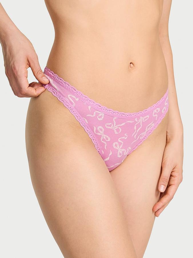 Cotton Lace-Waist Thong