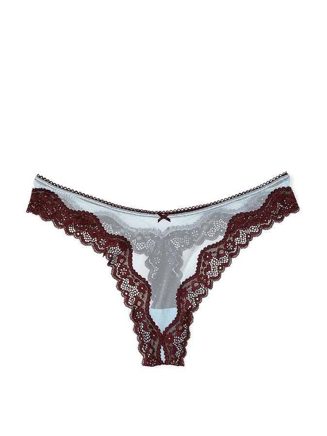 Tease Mesh Lace-Trim High-Leg Thong Panty image number 2