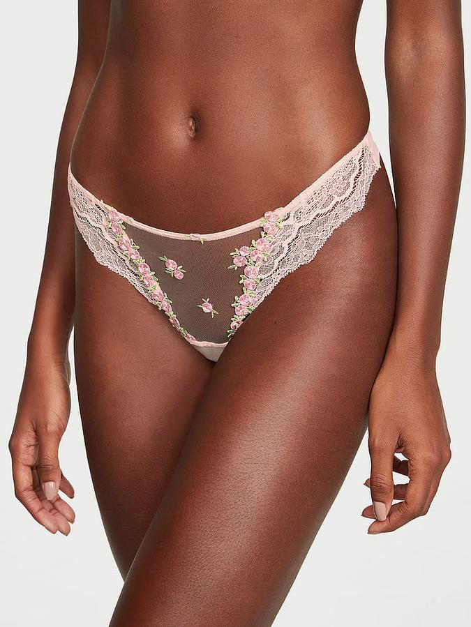 Rosebud Embroidery Thong Panty image number 0