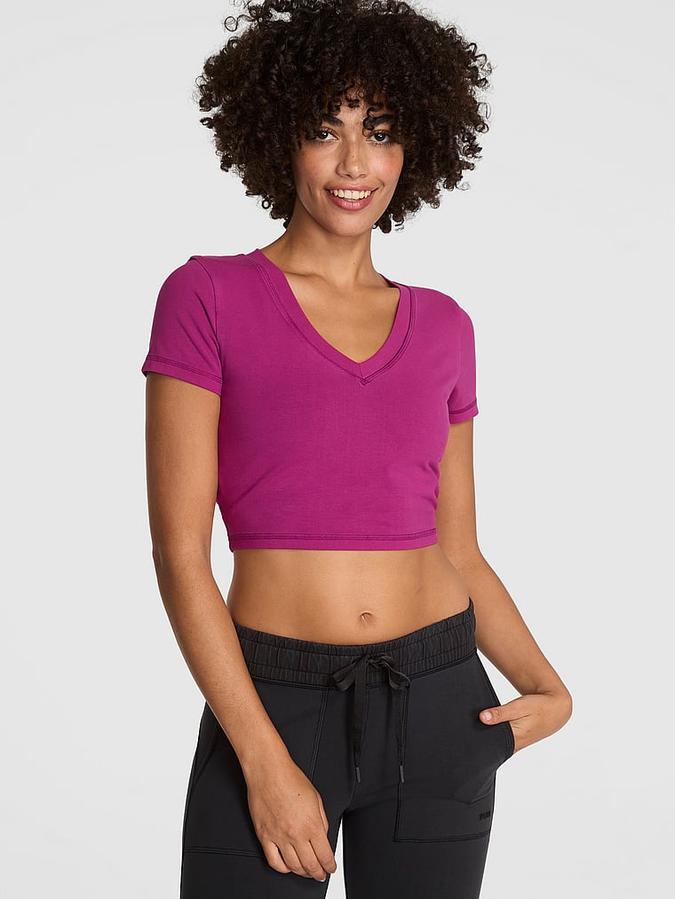 All-Day Cotton V-Neck Cropped Tee image number 0
