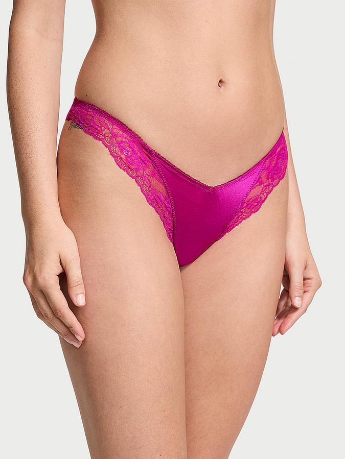 Rose Lace-Trim High-Leg Thong Panty