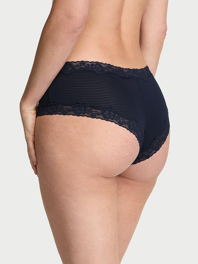 Cotton Shadow Stripe Lace-Waist Cheeky Panty
