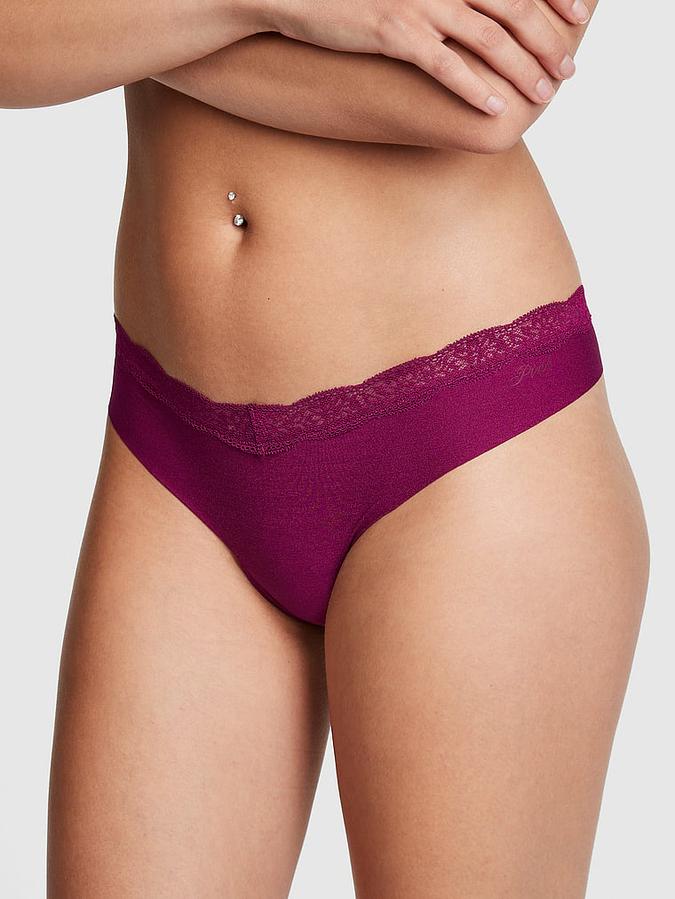 No-Show Lace-Trim Thong Panty